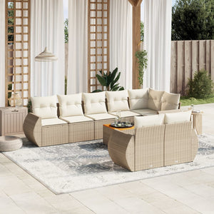 Set Divano da Giardino 9 pz con Cuscini Beige in Polyrattan 3257423