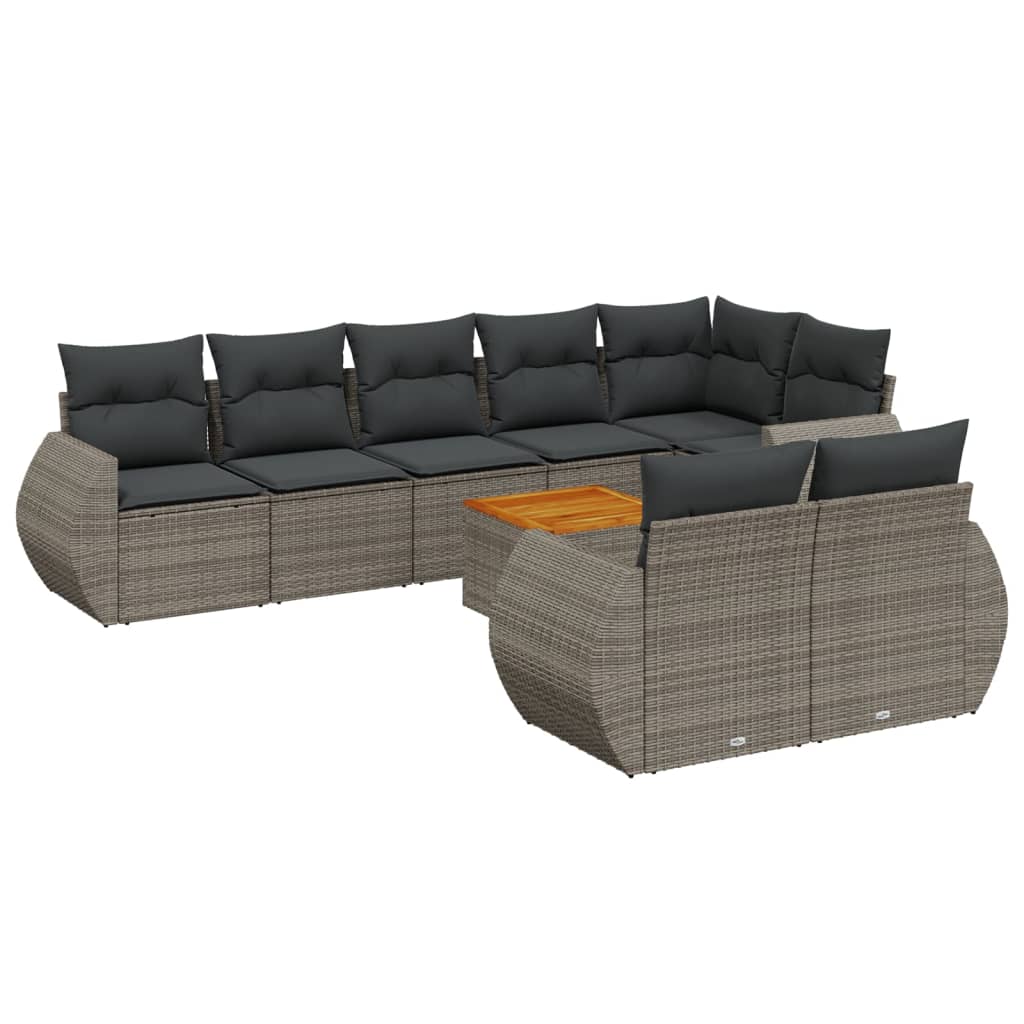 Set Divano da Giardino 9 pz con Cuscini Grigio in Polyrattan 3257425