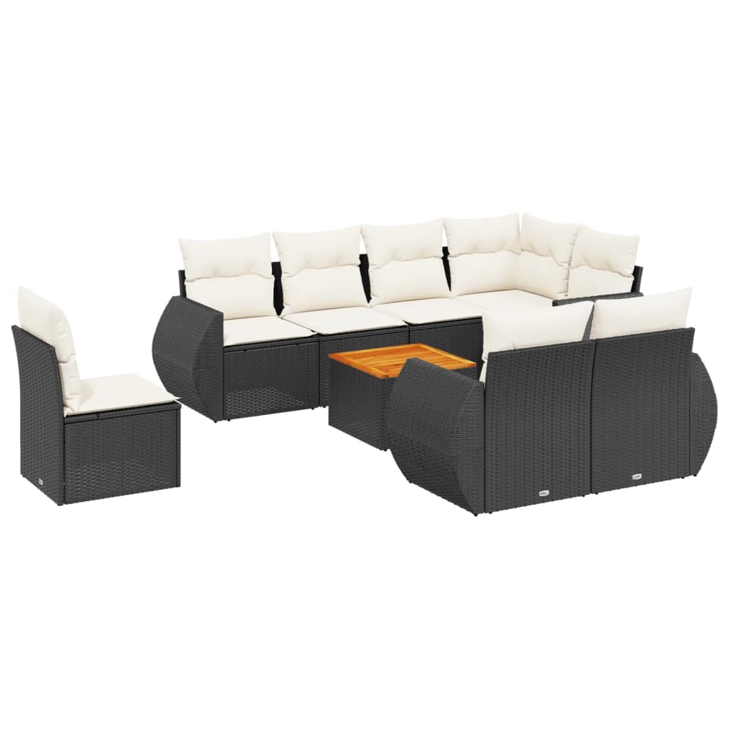 Set Divani da Giardino 9 pz con Cuscini Nero in Polyrattan 3257428