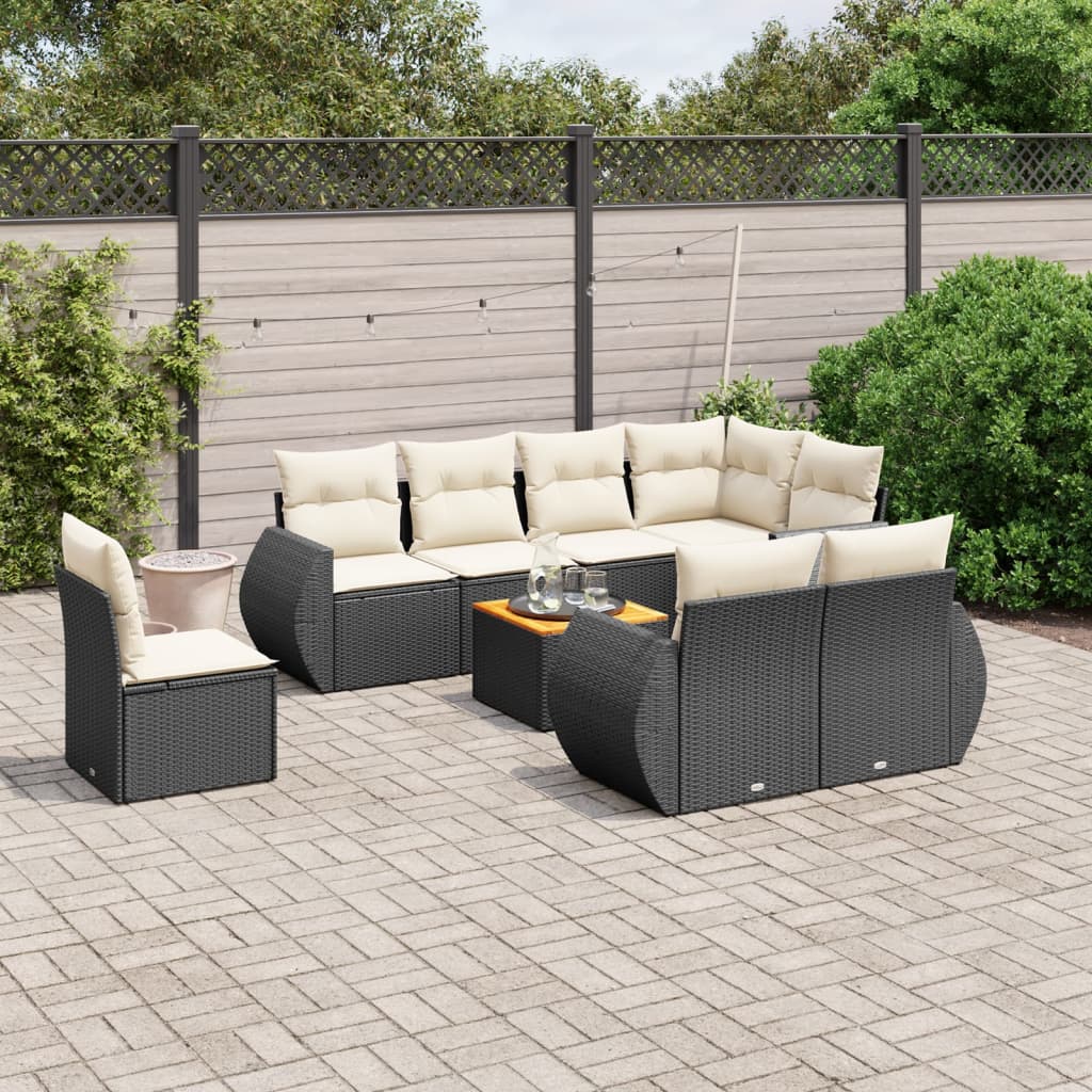 Set Divani da Giardino 9 pz con Cuscini Nero in Polyrattancod mxl 117177