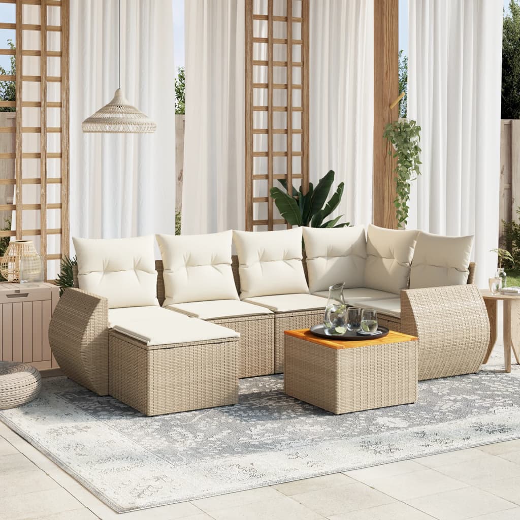 Set Divani da Giardino 7 pz con Cuscini Beige in Polyrattancod mxl 112076