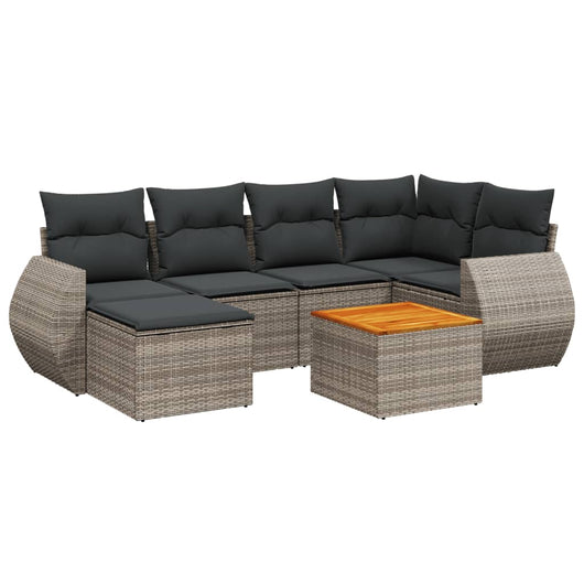 Set Divani da Giardino 7 pz con Cuscini Grigio in Polyrattan 3257439