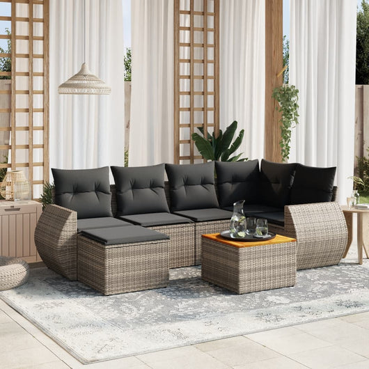 Set Divani da Giardino 7 pz con Cuscini Grigio in Polyrattan 3257439