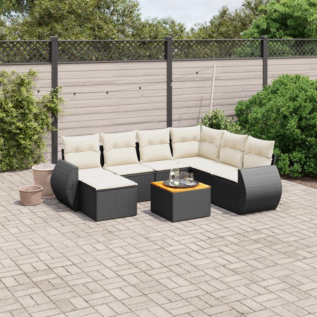 Set Divani da Giardino con Cuscini 8 pz Nero in Polyrattan 3257449