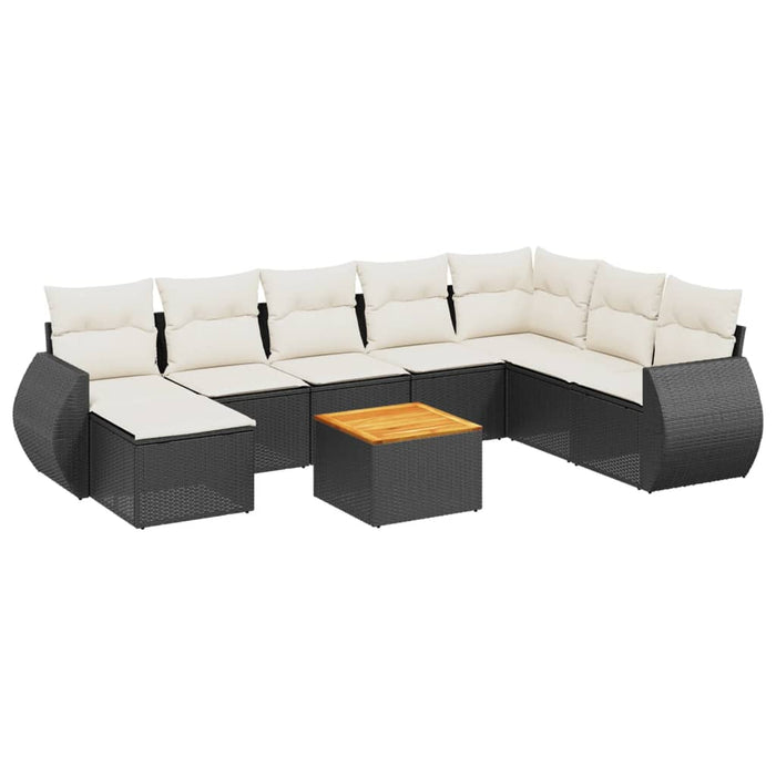 Set Divani da Giardino 9 pz con Cuscini Nero in Polyrattan 3257470