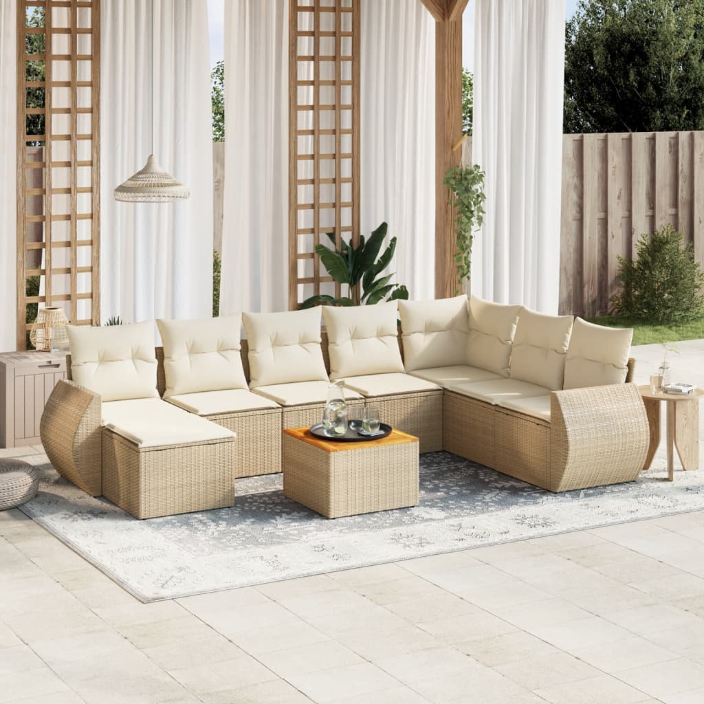 Set Divano da Giardino 9 pz con Cuscini Beige in Polyrattan 3257472