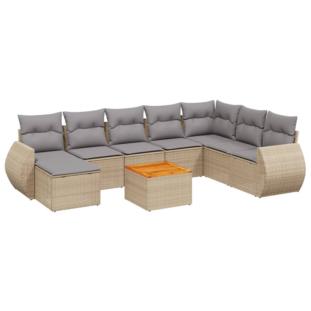 Set Divano da Giardino 9 pz con Cuscini Beige in Polyrattan 3257473