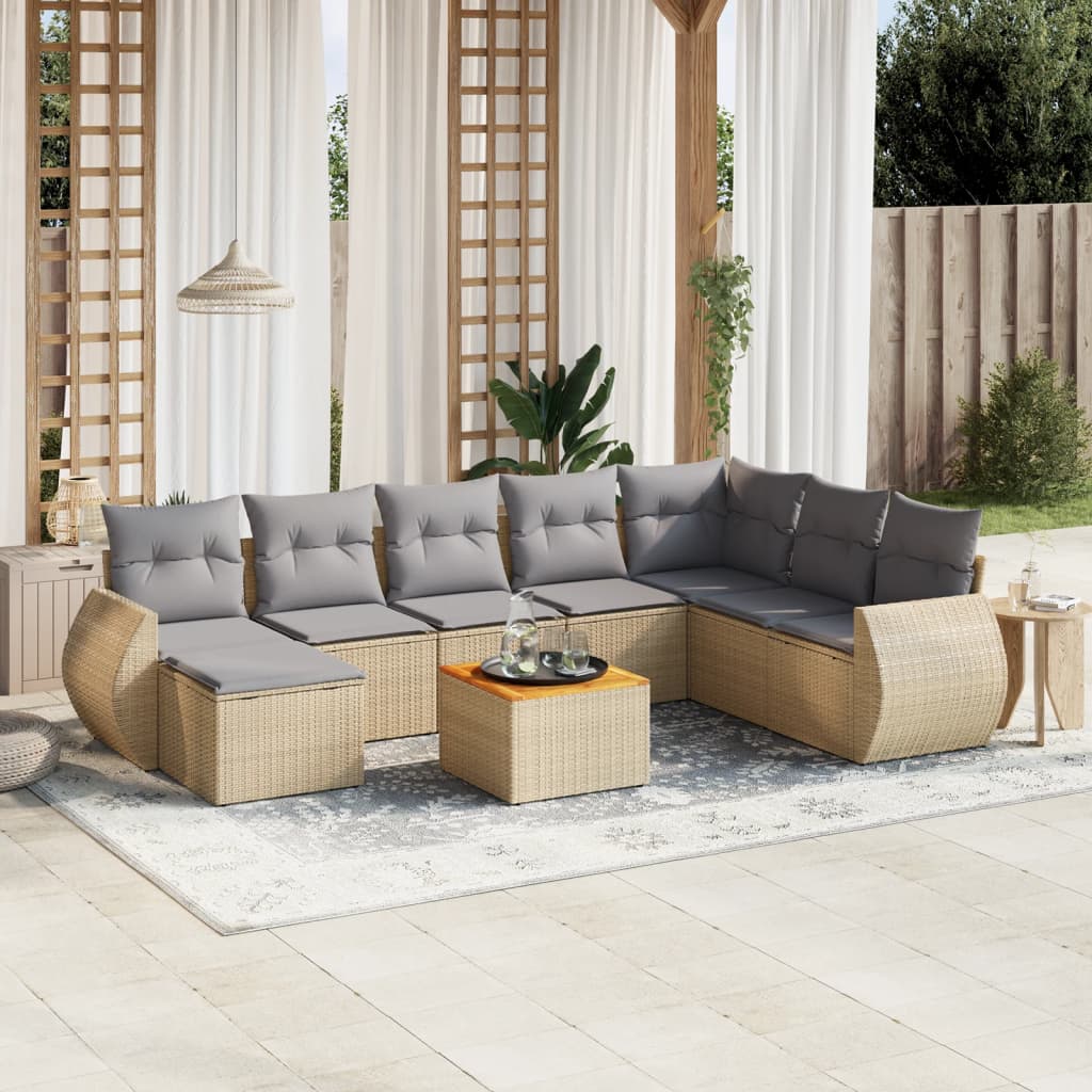 Set Divano da Giardino 9 pz con Cuscini Beige in Polyrattan 3257473