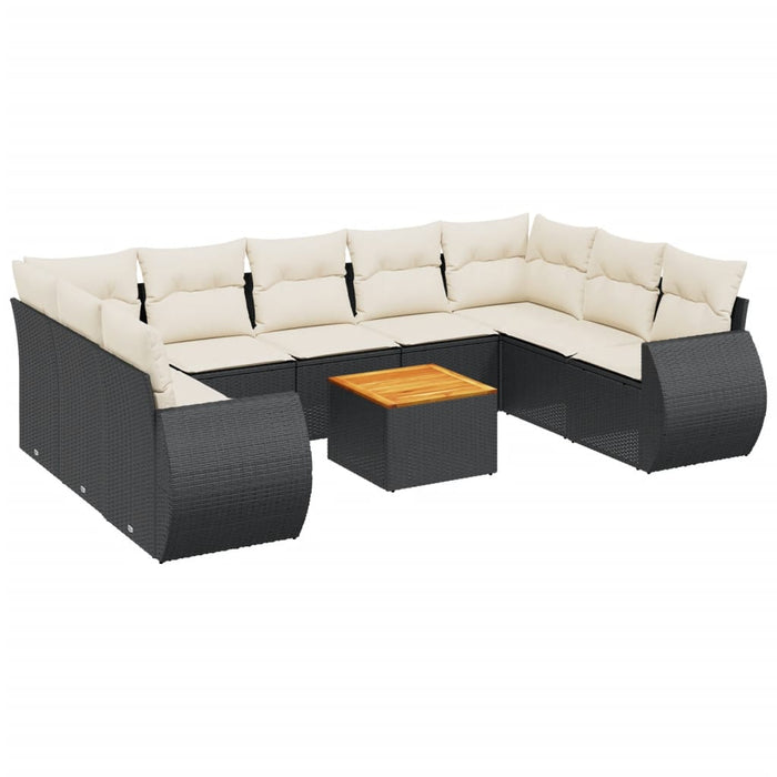 Set Divani da Giardino 10pz con Cuscini in Polyrattan Nero 3257477