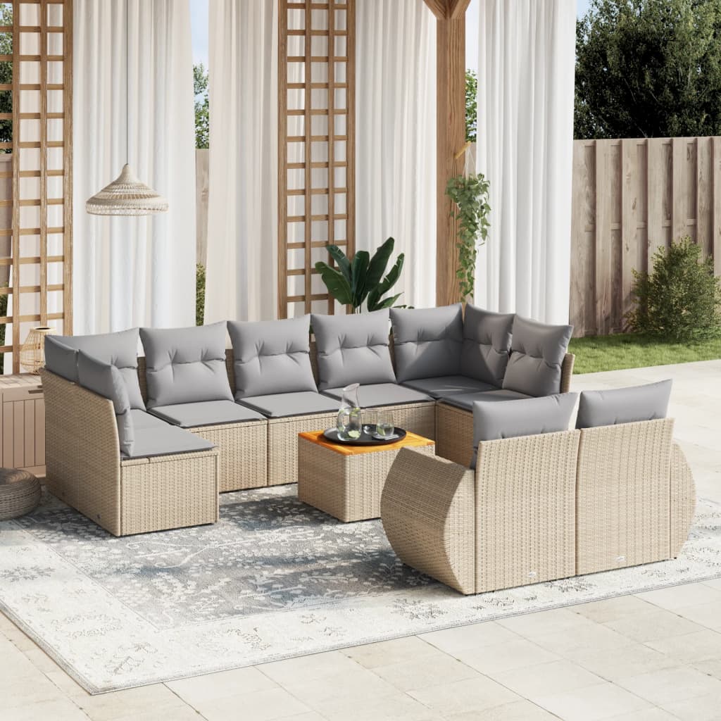 Set Divano da Giardino 10 pz con Cuscini Beige in Polyrattan 3257487