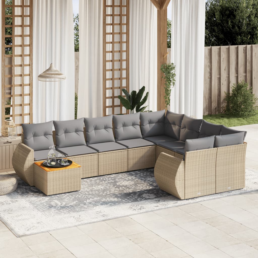 Set Divano da Giardino 10 pz con Cuscini Beige in Polyrattan 3257501