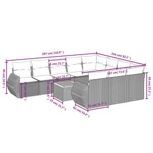 Set Divani da Giardino 11 pz con Cuscini in Polyrattan Nero 3257511