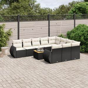 Set Divani da Giardino 11 pz con Cuscini in Polyrattan Nero 3257512