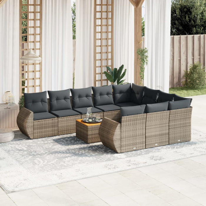 Set Divani da Giardino 11 pz con Cuscini in Polyrattan Grigio 3257516