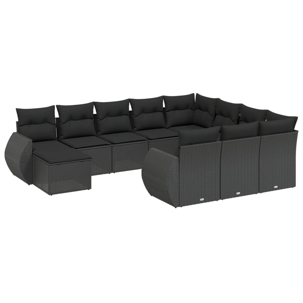 Set Divani da Giardino 11 pz con Cuscini in Polyrattan Nero 3257518