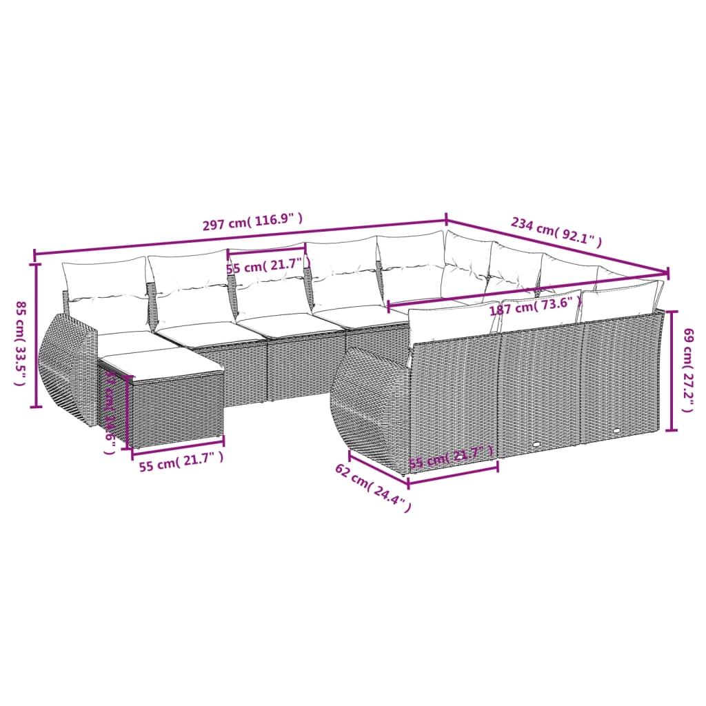 Set Divani da Giardino 11 pz con Cuscini in Polyrattan Nerocod mxl 113332