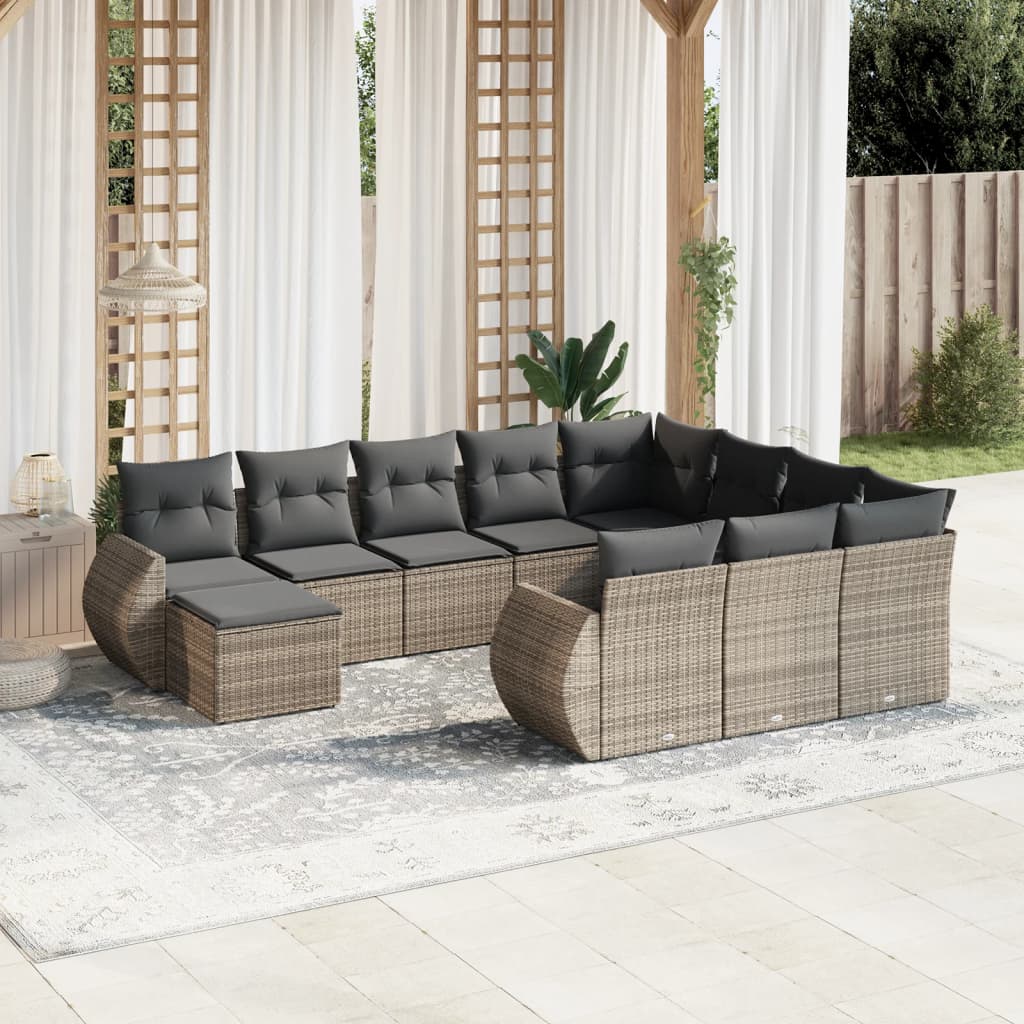 Set Divani da Giardino 11 pz con Cuscini in Polyrattan Grigio 3257523