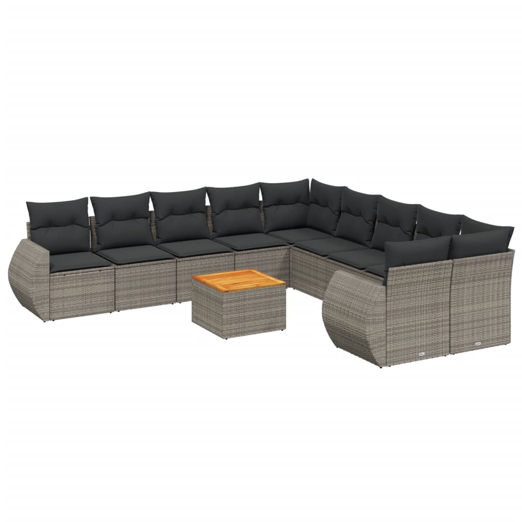 Set Divani da Giardino 11 pz con Cuscini in Polyrattan Grigio 3257530