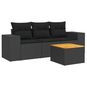 Set Divani da Giardino 4 pz con Cuscini Nero in Polyrattan 3257644