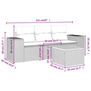 Set Divani da Giardino 4 pz con Cuscini Nero in Polyrattan 3257644