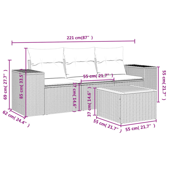 Set Divani da Giardino 4 pz con Cuscini Nero in Polyrattan 3257644