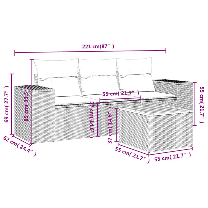 Set Divano da Giardino 4 pz con Cuscini Beige in Polyrattan 3257648