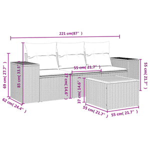 Set Divani da Giardino 4 pz con Cuscini in Polyrattan Grigio 3257649