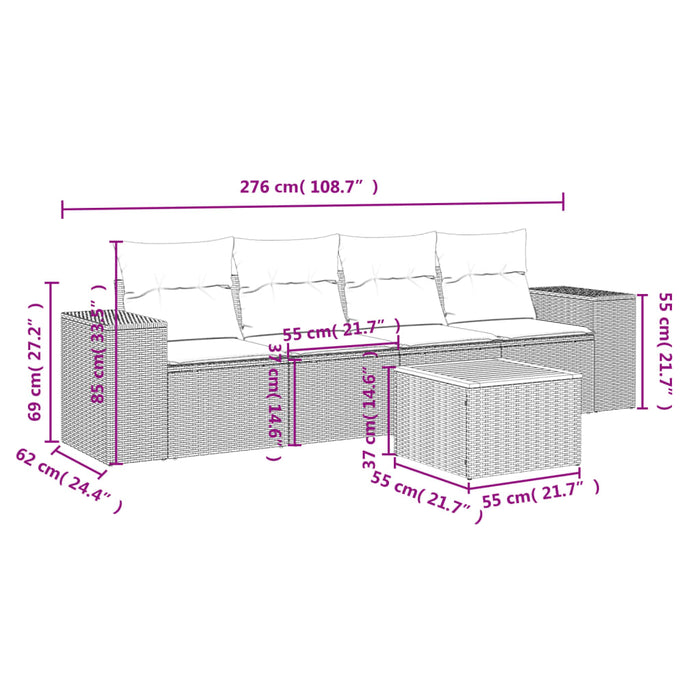 Set Divani da Giardino 5 pz con Cuscini in Polyrattan Nero 3257651