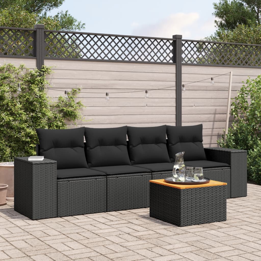 Set Divani da Giardino 5 pz con Cuscini in Polyrattan Nero 3257651