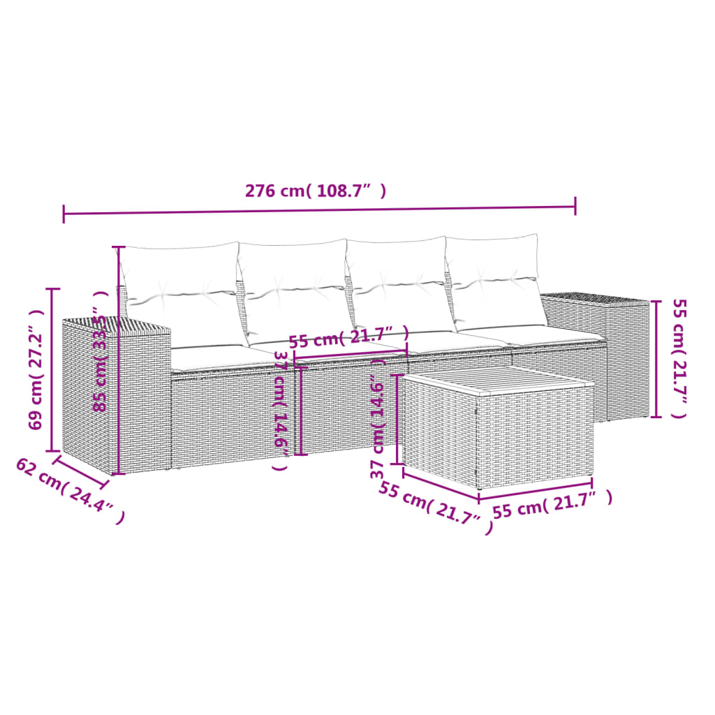 Set Divano da Giardino 5 pz con Cuscini Grigio in Polyrattan 3257656