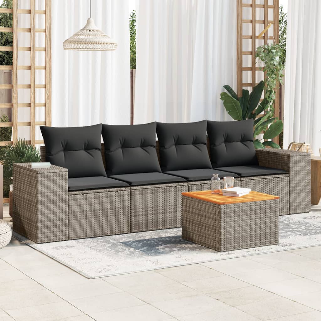 Set Divano da Giardino 5 pz con Cuscini Grigio in Polyrattan 3257656