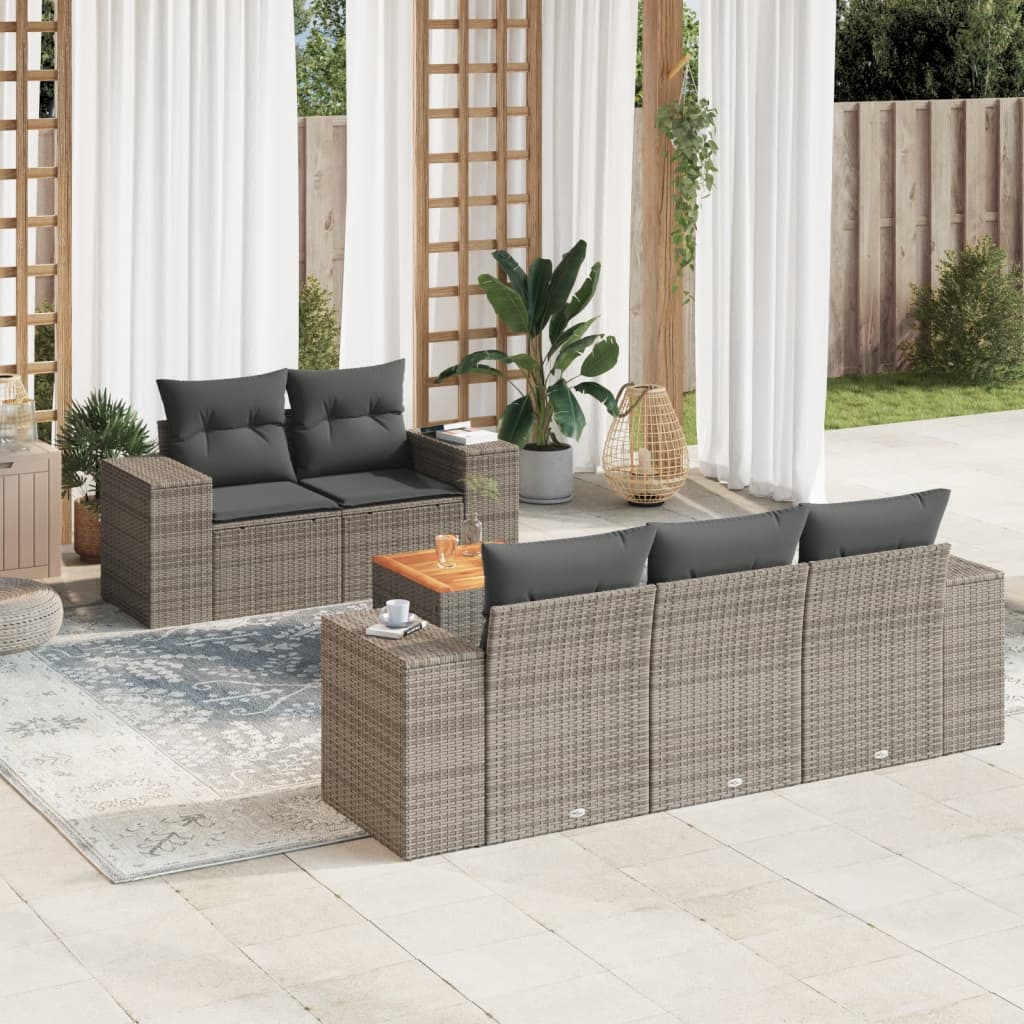 Set Divano da Giardino 6 pz con Cuscini Grigio in Polyrattancod mxl 89284