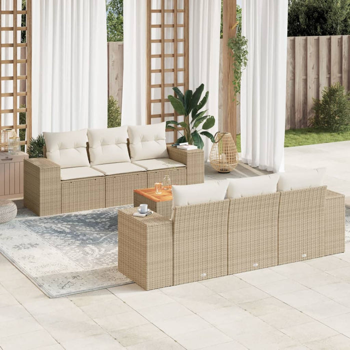 Set Divani da Giardino 7 pz con Cuscini Beige in Polyrattan 3257668