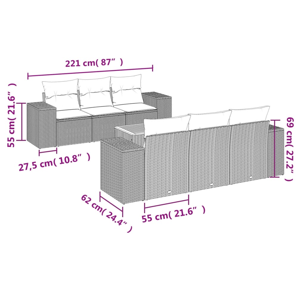 Set Divani da Giardino 7 pz con Cuscini Grigio in Polyrattan 3257670