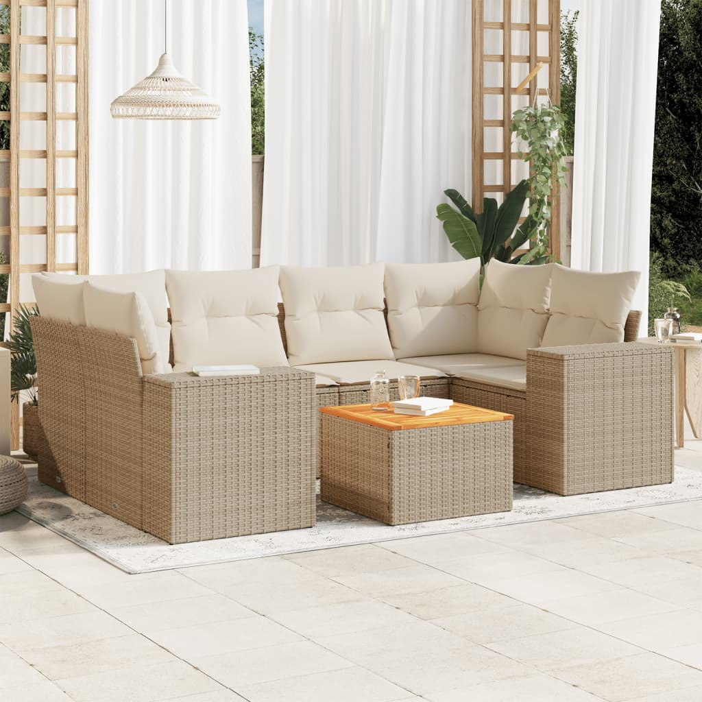 Set Divani da Giardino 7 pz con Cuscini Beige in Polyrattancod mxl 87893