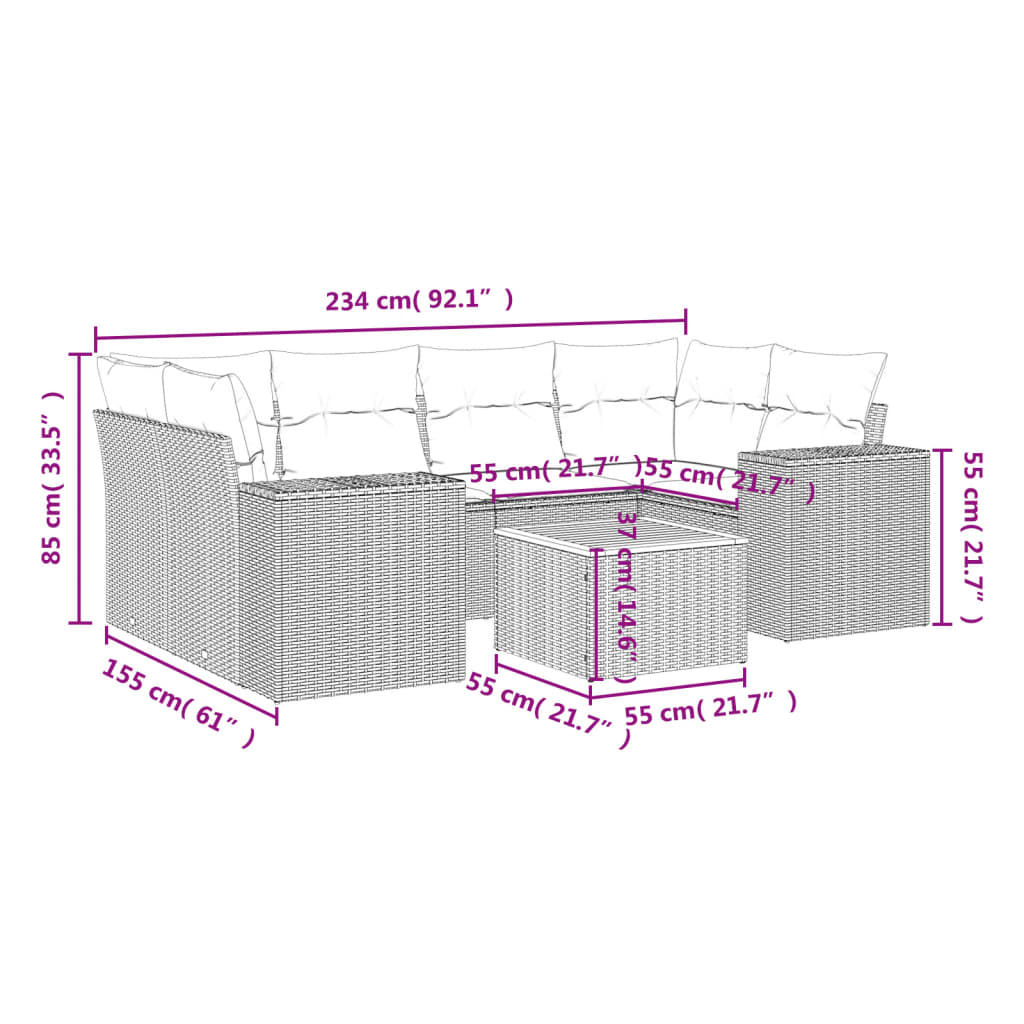 Set Divani da Giardino 7 pz con Cuscini Grigio in Polyrattancod mxl 87894