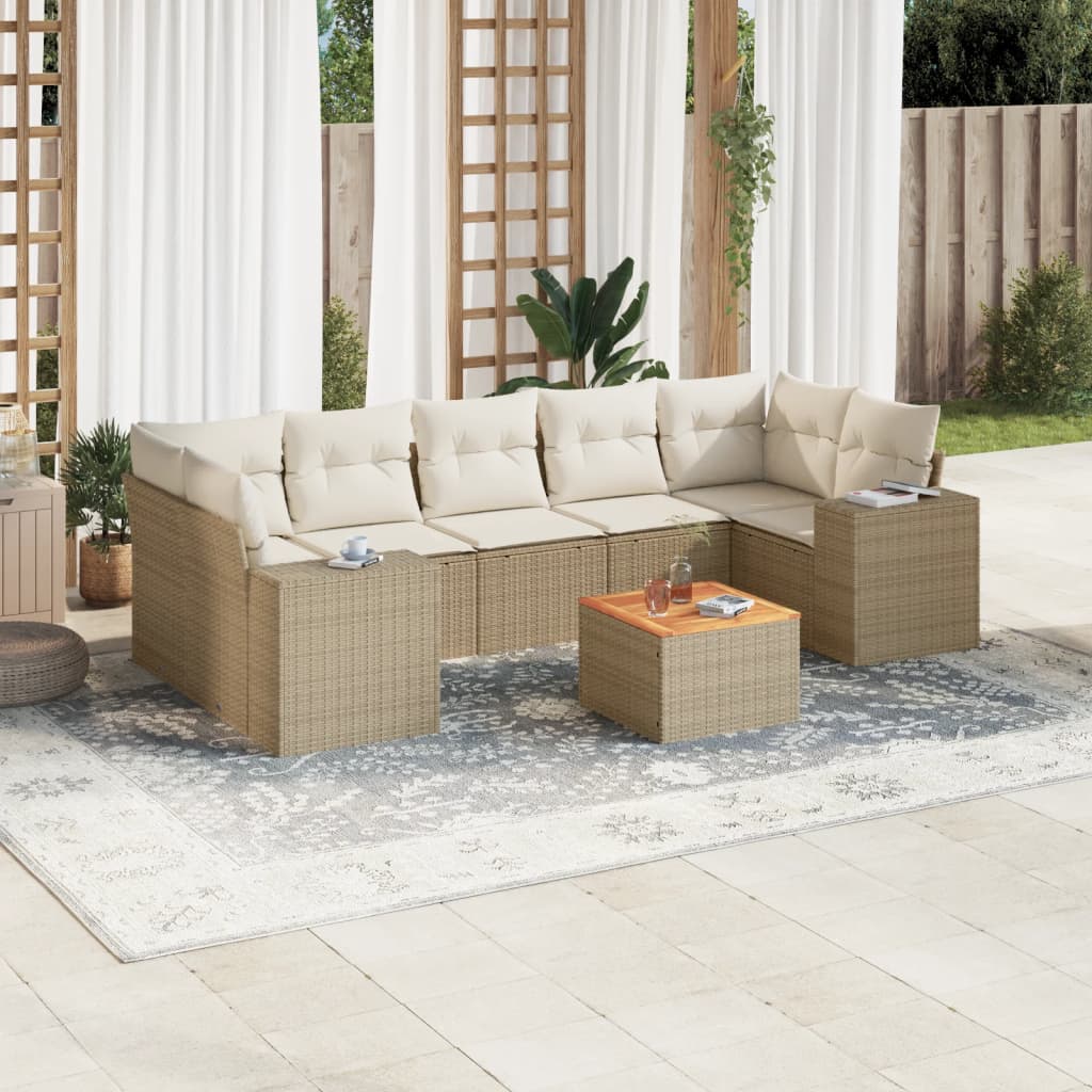 Set Divano da Giardino 8 pz con Cuscini Beige in Polyrattancod mxl 90429