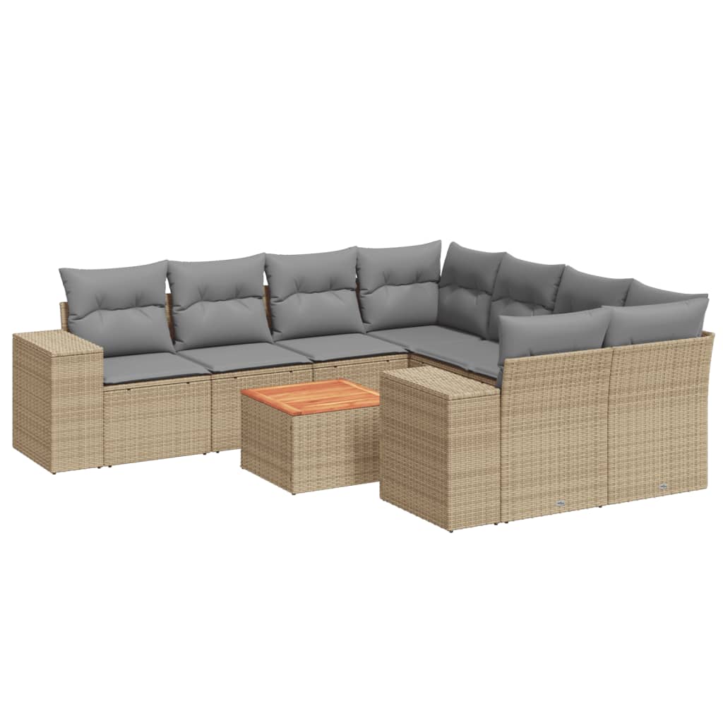 Set Divano da Giardino 9 pz con Cuscini Beige in Polyrattancod mxl 112079