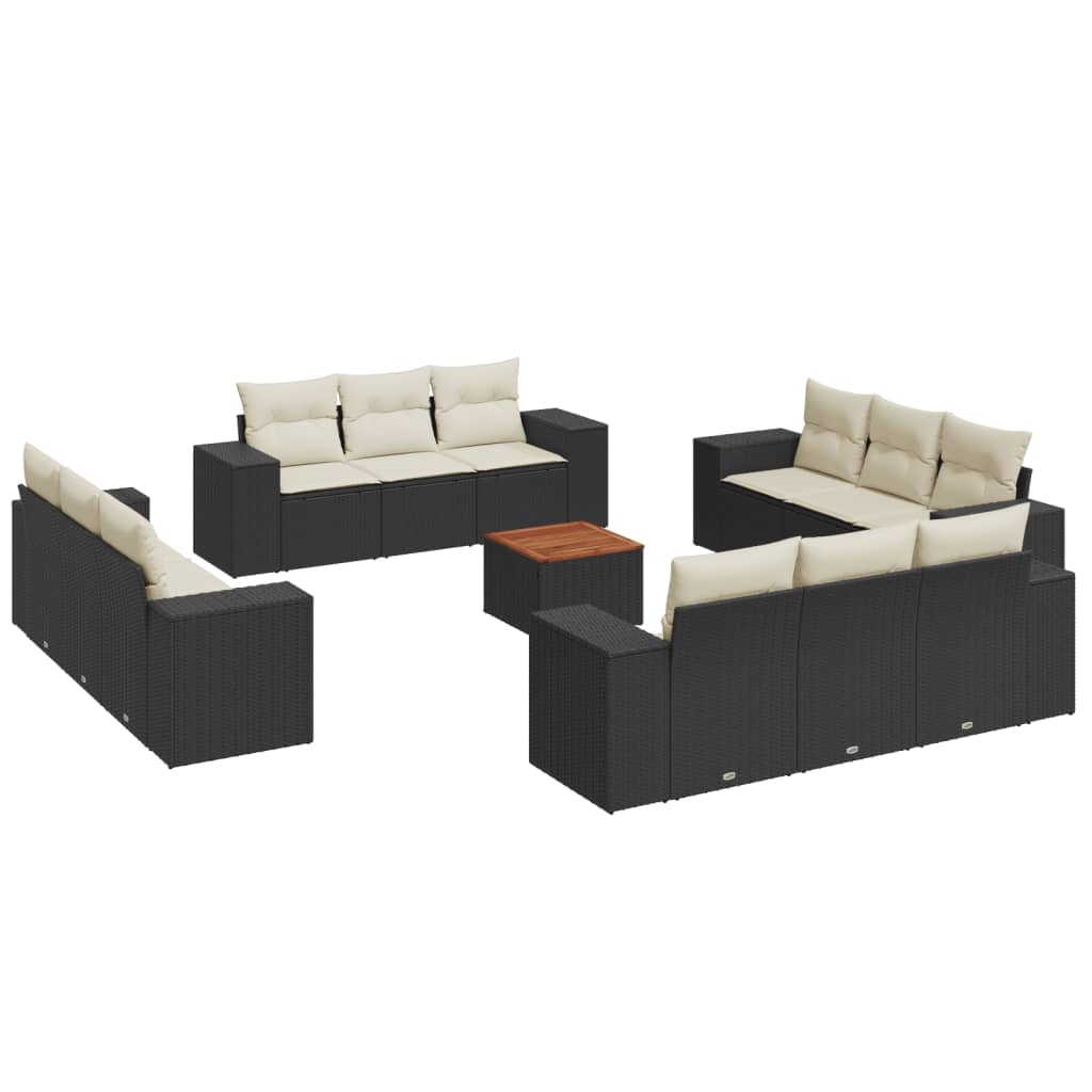 Set Divani da Giardino 13pz con Cuscini Nero in Polyrattan 3257708