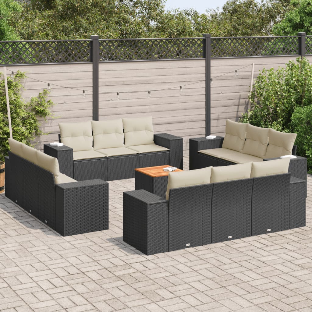 Set Divani da Giardino 13pz con Cuscini Nero in Polyrattan 3257708