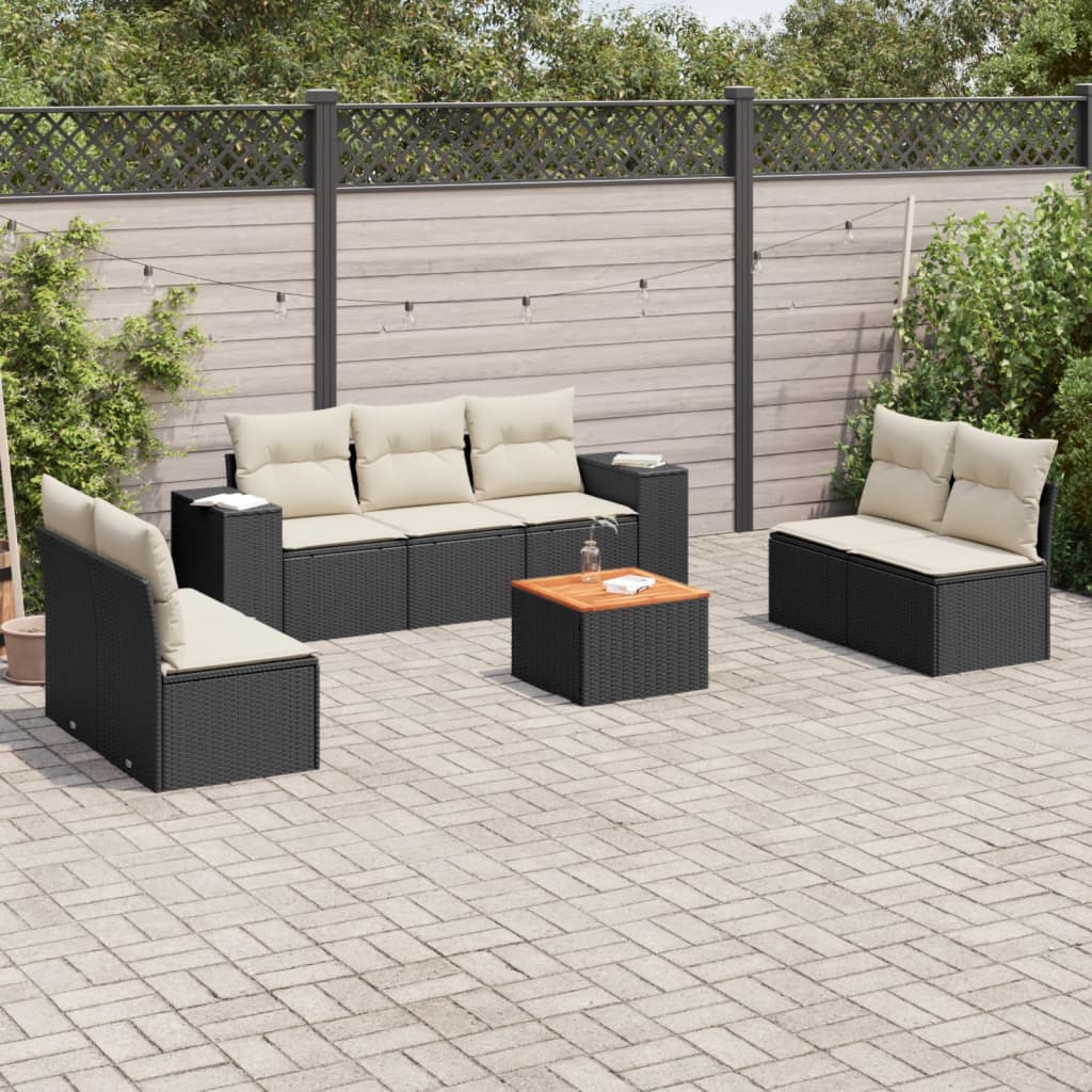 Set Divani da Giardino con Cuscini 8 pz Nero in Polyrattan 3257729