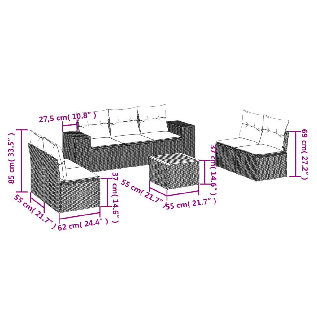 Set Divano da Giardino 8 pz con Cuscini Beige in Polyrattancod mxl 87412