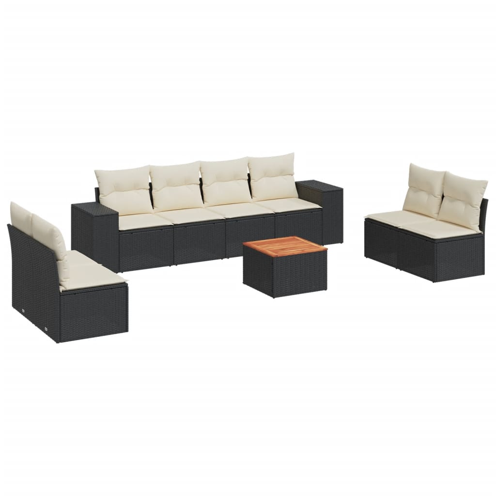 Set Divani da Giardino 9 pz con Cuscini Nero in Polyrattan 3257736