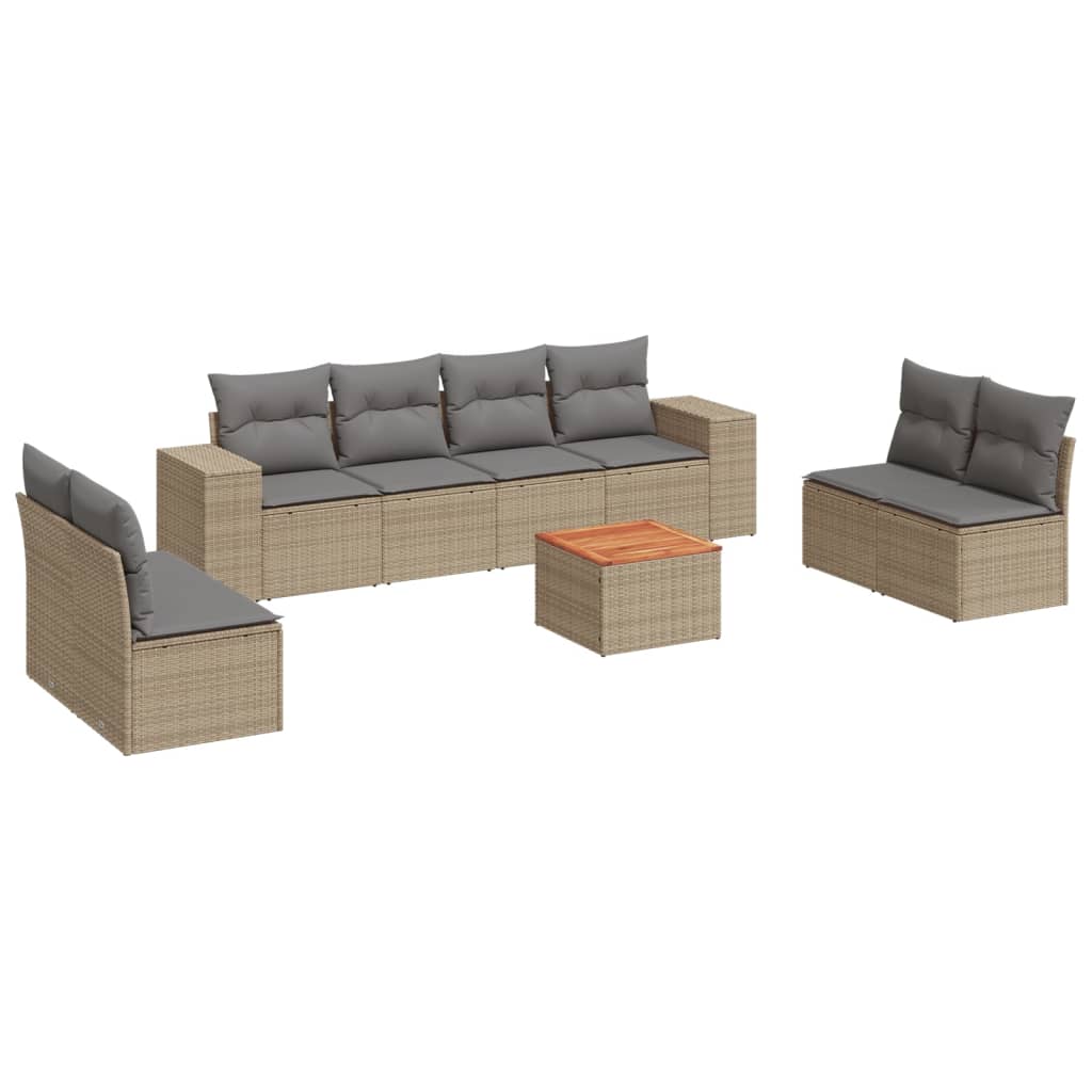 Set Divano da Giardino 9 pz con Cuscini Beige in Polyrattan 3257739