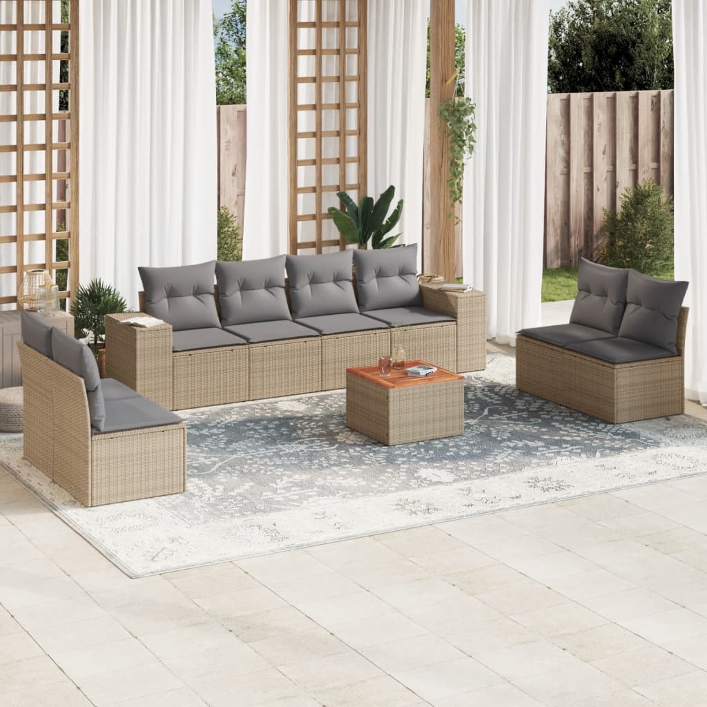 Set Divano da Giardino 9 pz con Cuscini Beige in Polyrattancod mxl 87411