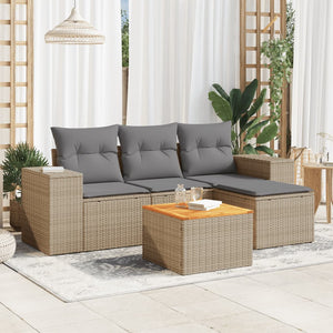 Set Divano da Giardino 5 pz con Cuscini Beige in Polyrattan 3257746