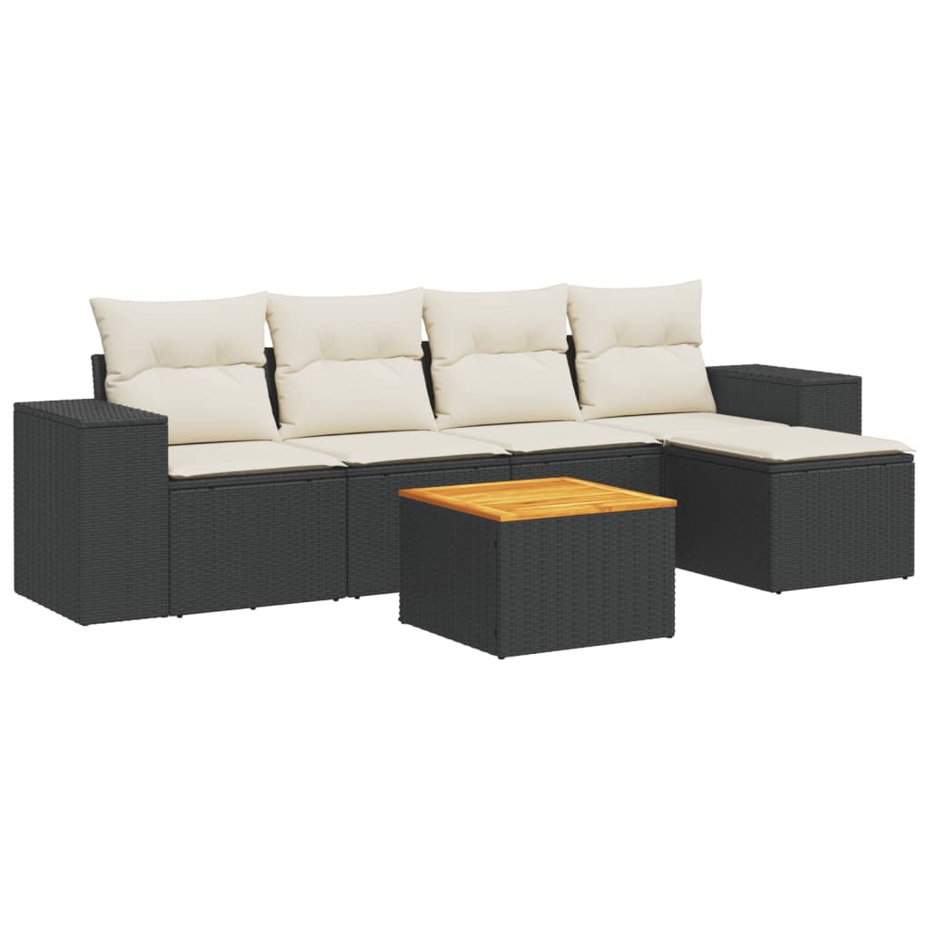 Set Divano da Giardino 6 pz con Cuscini Nero in Polyrattan 3257750