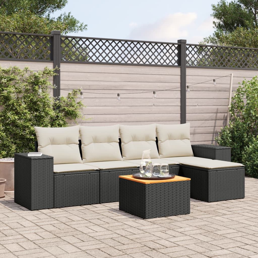 Set Divano da Giardino 6 pz con Cuscini Nero in Polyrattan 3257750