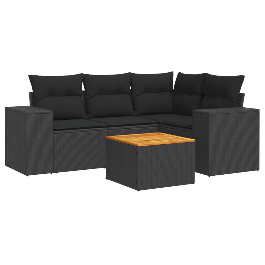 Set Divani da Giardino 5 pz con Cuscini in Polyrattan Nero 3257756