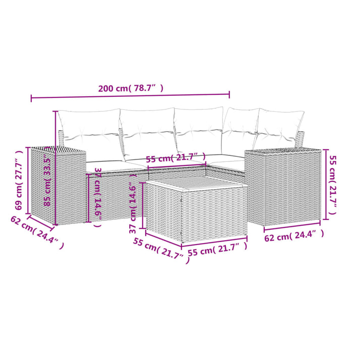 Set Divani da Giardino 5 pz con Cuscini in Polyrattan Nero 3257756